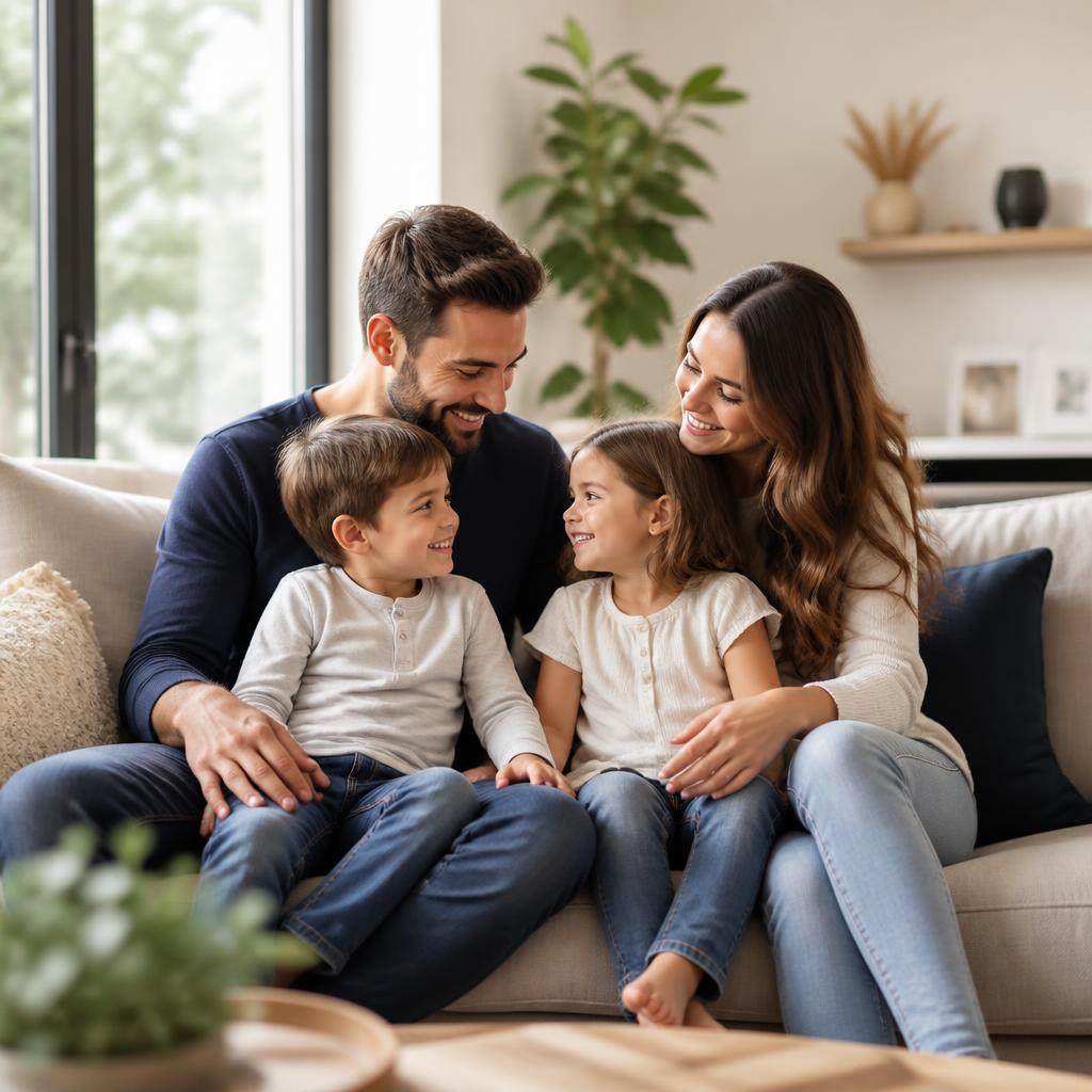 A family relaxing together at home in Thailand